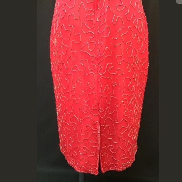 Beaded Sequined Vtg Red Silk Cocktail Dress Sz Sm - Picture 8 of 11